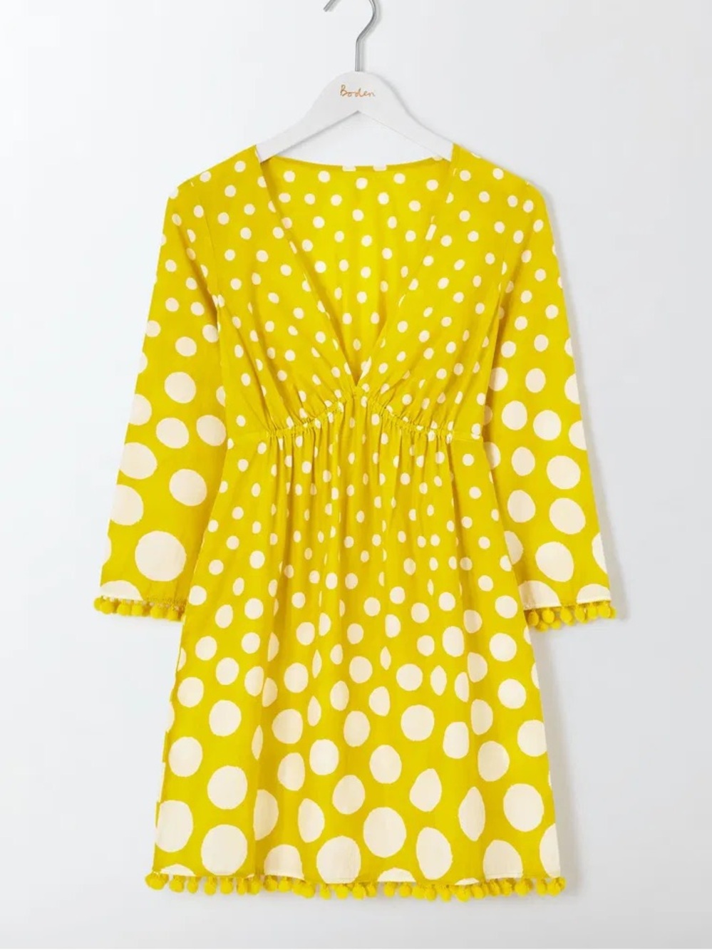 Boden Polka Dot Pom Pom Bell Sleeve 100% Cotton Tunic Cover Up 12R
